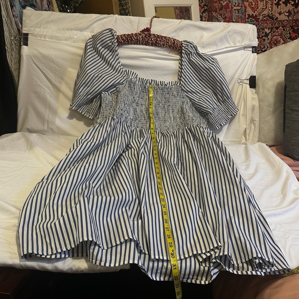 Draper James "Cam" Navy Blue and White Striped Smocked Midi Dress 2X - Picture 14 of 14